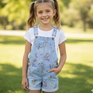 OshKosh B GOSH Girls Floral Shorts Overalls 14